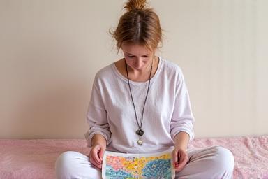 瞑想中に心象風景を描く女性