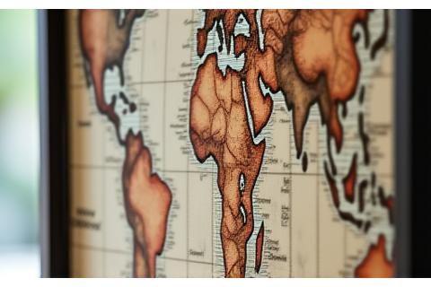 スタジオ内の壁に飾られた美しい古地図